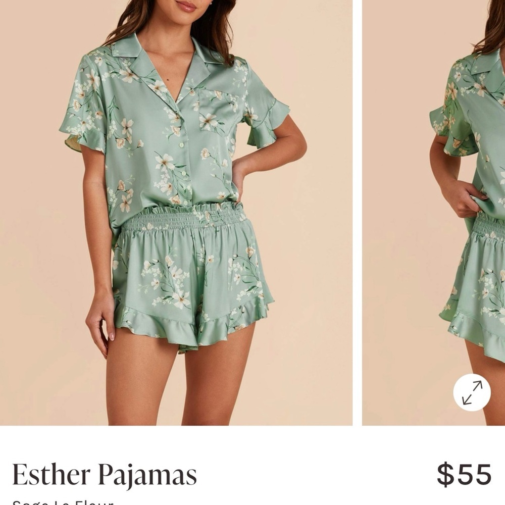 Birdy Grey Sage Floral Satin Pajama Set